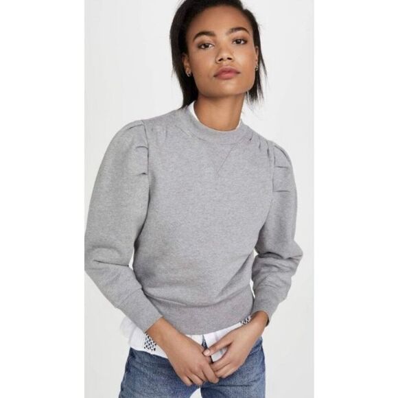Frame Shirred Shoulder Gray Sweatshirt In Gris Heather SZ M NWT - Picture 7 of 7